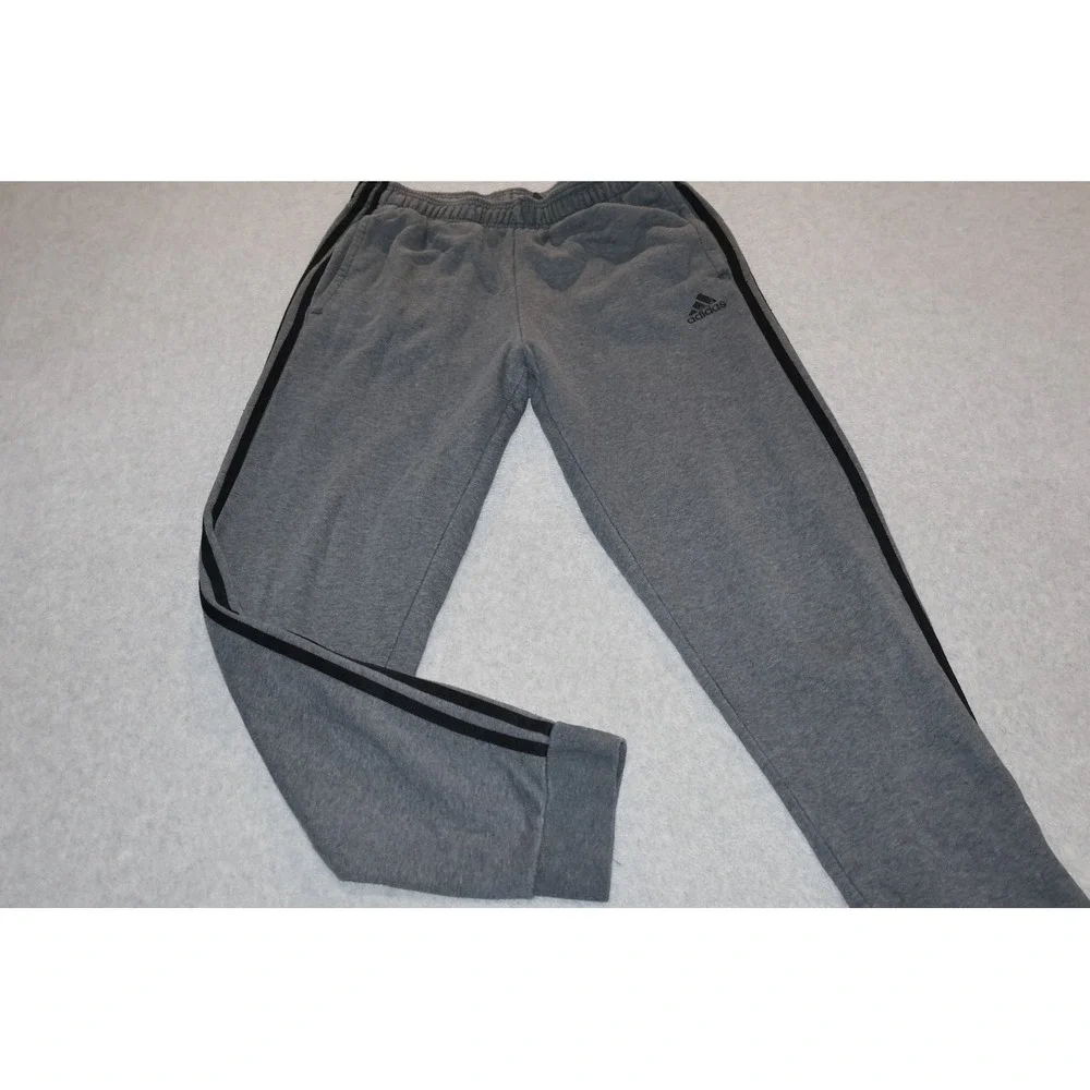 Adidas Sweatpants Mens Medium Gray Black 3-Stripe Joggers Gym Workout